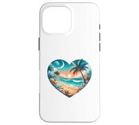 Carcasa para iPhone 16 Pro MAX Atardecer Playa y Palmeras Romántico Corazón Obra De Arte