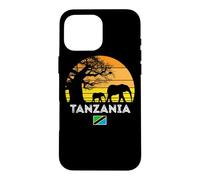 Carcasa para iPhone 16 Pro MAX Bandera Africana de Baobab Vintage al Atardecer en Tanzania Elephant Safari