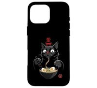 Carcasa para iPhone 16 Pro MAX Black Cat Eating Ramen Noodles Japan Kanji Love Anime Design