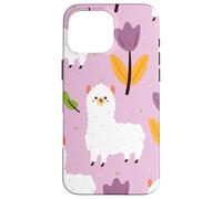 Carcasa para iPhone 16 Pro MAX Bonito patrón de Alpacas con Flores moradas Adorable Alpaca