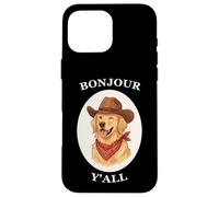 Carcasa para iPhone 16 Pro MAX Bonjour Y'all Cowboy Golden Dog Retriever French Amante
