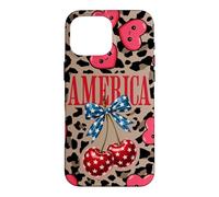 Carcasa para iPhone 16 Pro MAX Brown Cheetah America Girls con Estampado de Leopardo, Cereza y Lazo