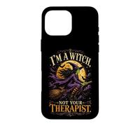 Carcasa para iPhone 16 Pro MAX Bruja Empoderada No Soy Tu Terapeuta Escoba Spooky Luna