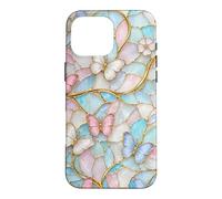 Carcasa para iPhone 16 Pro MAX Butterfly Pink White Blue Stained Art Stain Butterflies