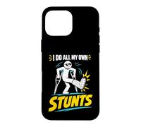 Carcasa para iPhone 16 Pro MAX Camiseta con Texto en inglés I Do My Own Stunts Get Well Funny Injury Leg