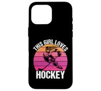 Carcasa para iPhone 16 Pro MAX Camiseta para fanáticos del Hockey con Texto en inglés This Girl Loves Hockey Shirt Game Day