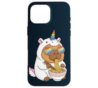 Carcasa para iPhone 16 Pro MAX Carpincho Unicornio Comiendo Ramen Arco Iris Orgullo Kawaii