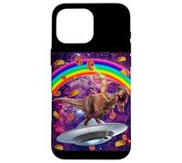 Carcasa para iPhone 16 Pro MAX Cat Riding Dinosaur Trex UFO Taco Donuts In Galaxy