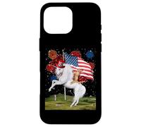 Carcasa para iPhone 16 Pro MAX Cat Unicorn 4th of July Patriotic American Flag Fireworks