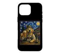Carcasa para iPhone 16 Pro MAX Cerveza Alemana Bebiendo Golden Retriever Dog Art