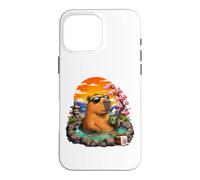 Carcasa para iPhone 16 Pro MAX Chill Capybara Hot Spring Sunset Retro Funny Summer