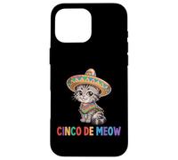 Carcasa para iPhone 16 Pro MAX Cinco De Meow Funny Sombrero Cat Fiesta Juego de Palabras