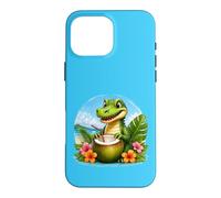 Carcasa para iPhone 16 Pro MAX Cocodrilo Divertido en la Playa, Flores Tropicales de Coco