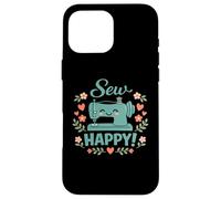 Carcasa para iPhone 16 Pro MAX Coser Happy Cute máquina de Coser Corazones Florales