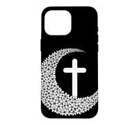 Carcasa para iPhone 16 Pro MAX Cruz Cristiana Media Luna Floral Fe