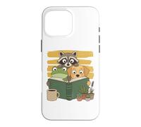Carcasa para iPhone 16 Pro MAX Curious Reading Animals Frog Raccoon Dog Book Lover