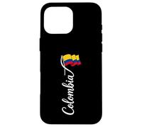 Carcasa para iPhone 16 Pro MAX Cursiva Colombia caligrafía con Bandera ondeando