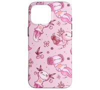 Carcasa para iPhone 16 Pro MAX Cute Axolotl Cherry Pattern For Girls Women Pink Strawberry