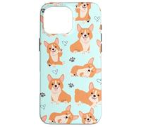 Carcasa para iPhone 16 Pro MAX Cute Corgi Dog with Paws Lover in Aqua Turquoise Pattern