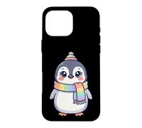 Carcasa para iPhone 16 Pro MAX Cute Kawaii Penguin Rainbow Beanie Scarf Winter