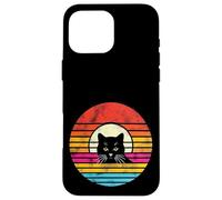Carcasa para iPhone 16 Pro MAX Desgastado Retro Atardecer Gato Negro Gato Mamá Gato Papá