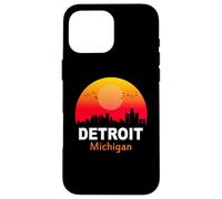 Carcasa para iPhone 16 Pro MAX Detroit Michigan State USA Vintage Sunset Retro City Skyline