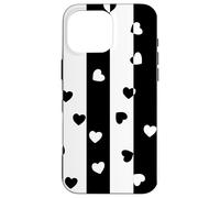 Carcasa para iPhone 16 Pro MAX Día de San Valentín Negro Blanco Rayas Verticales corazón Minimalista