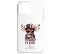 Carcasa para iPhone 16 Pro MAX Dios Bendiga a los Estados Unidos, Divertido Sombrero patriótico y Genial con Forma de Ciervo