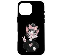 Carcasa para iPhone 16 Pro MAX Diseño de Gafas Rosas con diseño de gatita Kawaii, guiñando un Ojo de la Paz