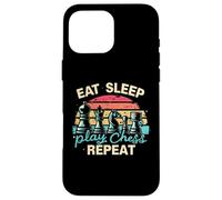 Carcasa para iPhone 16 Pro MAX Divertida Camiseta Eat Sleep Play Chess Repeat para un Jugador de ajedrez
