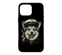 Carcasa para iPhone 16 Pro MAX Divertida Pipa de Fumar para Perros Corgi, Nautical Captain Dog Aver