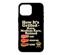 Carcasa para iPhone 16 Pro MAX Divertido BBQ Grill Master Steak Doneness Cookout Humor