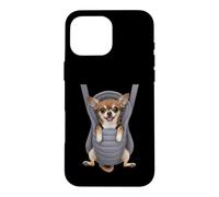 Carcasa para iPhone 16 Pro MAX Divertido Cachorro Chihuahua en un portabebés. Amante de los Perros