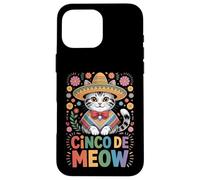 Carcasa para iPhone 16 Pro MAX Divertido Dicho Mexicano del Sombrero del Gato del Cinco de Meow