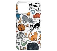 Carcasa para iPhone 16 Pro MAX Divertido Gato Doodle Patrón Colorido Amante De Las Mascotas