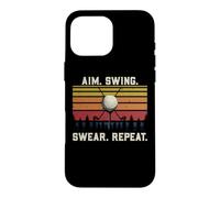 Carcasa para iPhone 16 Pro MAX Divertido Juego de Palabras del Equipo de Golf con el Objetivo del Swing jurar Repetir Golf Retro