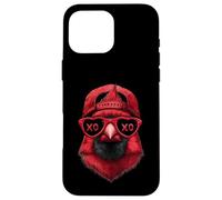 Carcasa para iPhone 16 Pro MAX Divertido Pájaro Rojo Cardenal Norteño Gafas Sol Ilustración