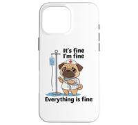 Carcasa para iPhone 16 Pro MAX Divertido Pug Enfermera Humor Estresado RN Cita Amante de los Perros