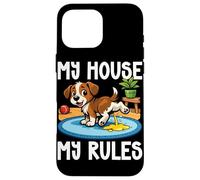 Carcasa para iPhone 16 Pro MAX Dog My House My Rules Amante de los Perros Divertido Dueño de Perro Chistes de Mascotas