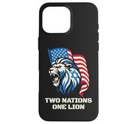 Carcasa para iPhone 16 Pro MAX Dos Naciones Un León - Diseño Patriótico de Estados Unidos Israel