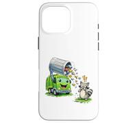 Carcasa para iPhone 16 Pro MAX Dumpy The Garbage Truck Limpieza de Basura con niños Mapache