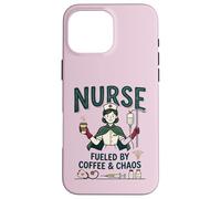 Carcasa para iPhone 16 Pro MAX Enfermera Vintage Impulsado por Café & Caos RN Médico