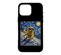Carcasa para iPhone 16 Pro MAX Esquí Golden Retriever Art Skiier Perro en Ski Hill