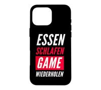 Carcasa para iPhone 16 Pro MAX Essen SCHLAFEN Juego WIEDERHOLEN ALEMÁN FPS Gaming Regalo Gamer