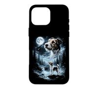 Carcasa para iPhone 16 Pro MAX Fox Terrier de Pelo Blanco Aullando a la Luna, Perro Retro de los 90