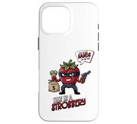 Carcasa para iPhone 16 Pro MAX Fresa Strobbery Comida Juego de Palabras Amante de la Fruta Foodie