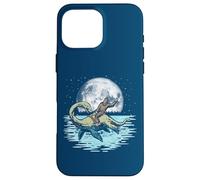 Carcasa para iPhone 16 Pro MAX Funny Bigfoot Montando Nessie Loch Ness Monster & Luna Llena