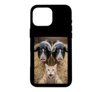Carcasa para iPhone 16 Pro MAX Funny Cat Selfie with Pigs Design - Cute Animal Pig Lovers