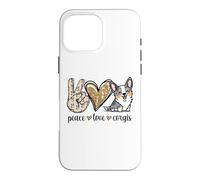 Carcasa para iPhone 16 Pro MAX Funny Kawaii Peace Love Cardigan Blue Merle Corgi Lover