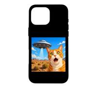 Carcasa para iPhone 16 Pro MAX Funny Shocked Cat UFO Desert Alien Encounter Graphic